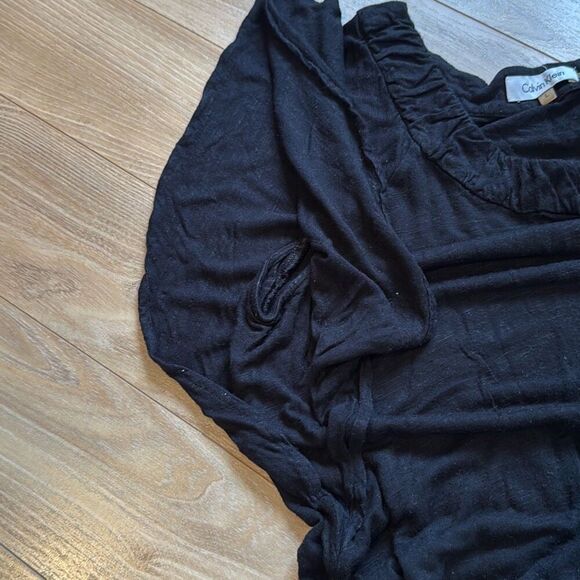 Calvin Klein black blouse with a cinched waist and flattering sleeves size large - Picture 5 of 6